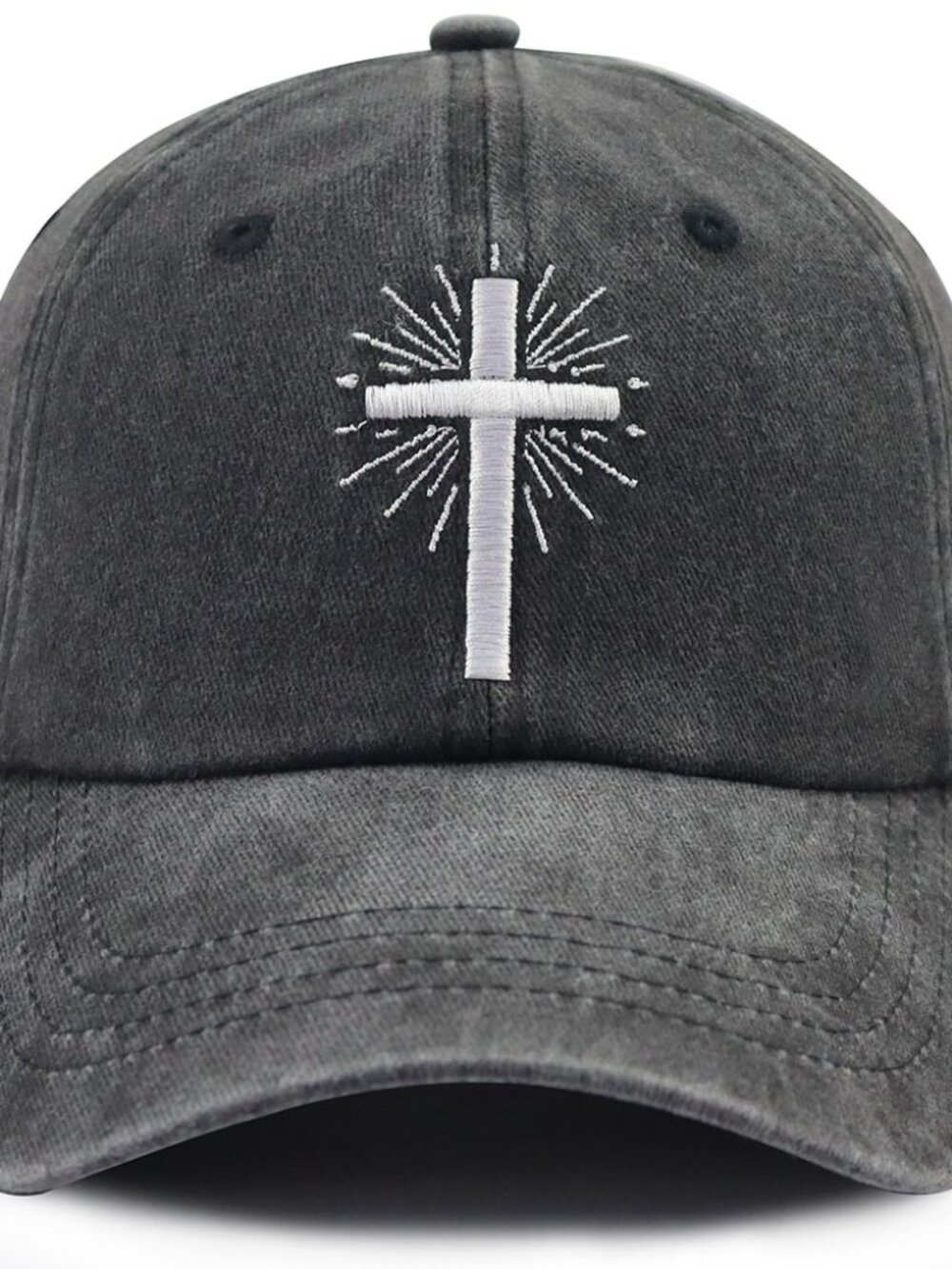 Black Cross Hat for Men Women, Adjustable Cotton Embroidered Christian Baseball